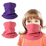 HEGCOIIE 2 Stück Kinder Loop Schal Fleece Schlauchschal Kinder Halswärmer Halstuch Winddicht Ski Maske Warmer für Jungen Mädchen Outdoor Skifahren Radfahren (Rose Rot+Lila)