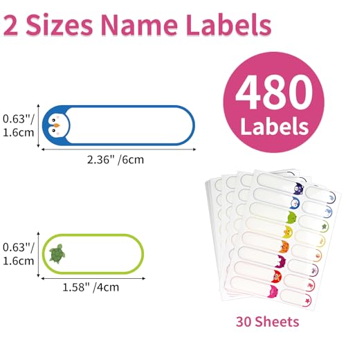 480 Pcs Labels for Kids Stuff Daycare, Waterproof Baby Name Label, Washable Bottle Labels, Reusable Self-Adhesive Tag Stickers for School Essentials, Self-Laminating Write-on
