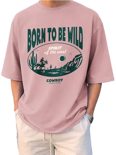 Image of Cotton Blend Oversized Loose Fit Drop Shoulder Graphic Printed Men's Half Sleeve T-Shirt (Sizes: S to 2XL)