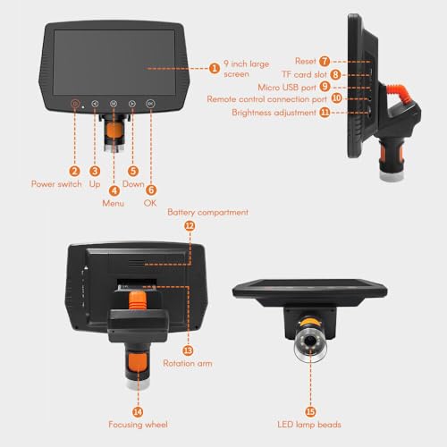 Image of Tobo Microscope 50-1500X Digital Microscope 9 Inch LCD Display 1080P HD Camera LED Lights Recording Video Taking Photos Remote Control TD-1122IM.