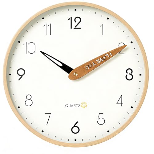 Image of Topkey 12 Inch Silent Wall Clock for Kids - Wooden Look Non Ticking Clock, Playroom & Classroom Decor, Easy Install(Battery Operated - Light Wooden Brown