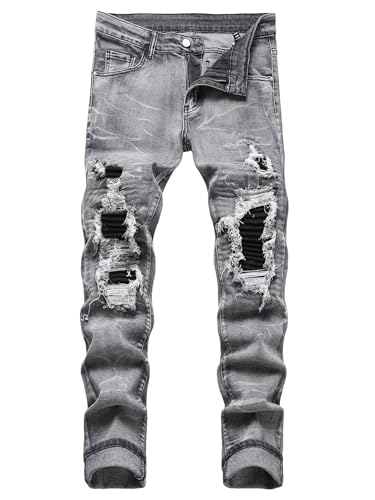Floerns Men's Distressed Skinny Jeans Ripped Frayed Stretchy Denim Pants