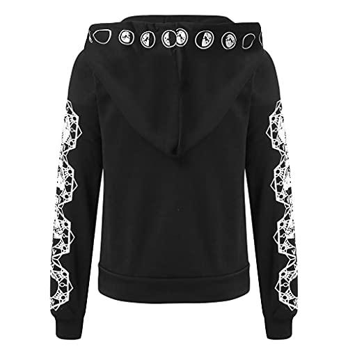 Melupa Womens Gothic Hooded Jackets Coats Cardigan Black Vintage Moon Printed Punk Goth Hoodie Plus Size Sweatshirt, 03-Black, X-Large #TOP5