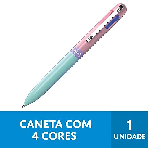 CIS Caneta Esferográfica 4 em 1 CANDY c/ 4 cores (Maça Verde, Amarelo, Azul, Rosa), Blister com 1 un