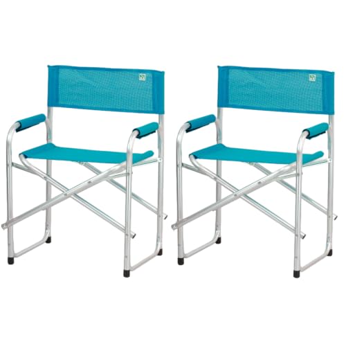 Totò Piccinni Sedia Regista CAMPING BAIA pieghevole in alluminio e textilene resistente robusta leggera con braccioli imbottiti (2, Petrolio)