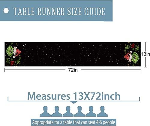Christmas Grinch Table Runner 72 Inches Long,Winter Merry Grinchmas Ho Ho Ho,Seasonal Merry Christmas Holiday Table Decors For Xmas Kitchen Dining Party 13X72 Inch #TOP5