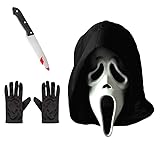 My Illusions Officially Licensed Scream Ghostface Mask + Toy Knife + Gloves Adults Halloween Fancy Dress Costume Accessory Set (Standard) - Image 1