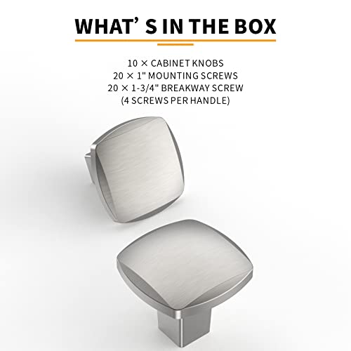 Aootoch 10 Pack 1 Inch Brushed Nickel Cabinet Knobs Drawer Knobs Kitchen Cabinet Knobs Square Cabinet Knobs Knobs For Cabinets Satin Nickel Dresser Knobs Knobs For Dresser Drawers #TOP5