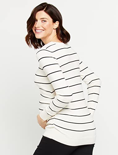 Motherhood Maternity Womens Long Sleeve Crew Neck Side Ruched Pullover Sweater, White And Black Stripe, Large Us #TOP2