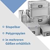 DIE BOX FABRIK Robuster Eurobehälter mit Tragegriff & Scharnierdeckel | Stapelbarer Kunststoffkoffer für Lager & Transport | Aufbewahrungsbox für Werkzeuge, Logistik & Industrie (600x400x283 mm)