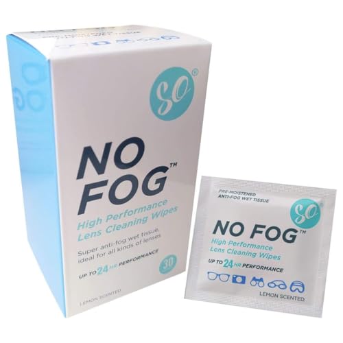 SO No Fog Lens Wipes for Glasses - 30 Pack of High-Performance Spectacle Wipes - Anti Fog Glasses Cleaner Individually Wrapped Pre Moistened and Suitable For All Lenses