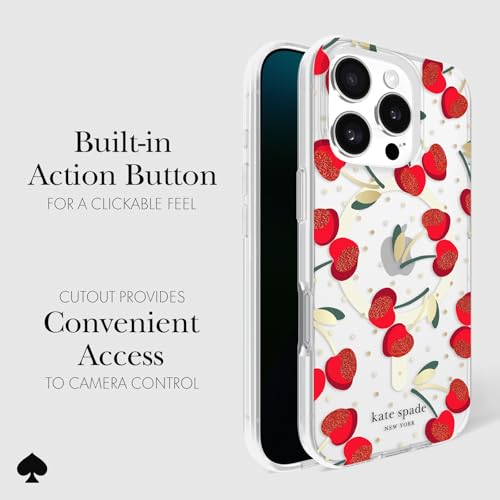 Image of kate spade new york iPhone 16 Pro Case - Cherry Dot Gems | Compatible with MagSafe - Lightweight Designer Case for iPhone 16 Pro with Anti-Scratch Coating and Cherry Dot Design