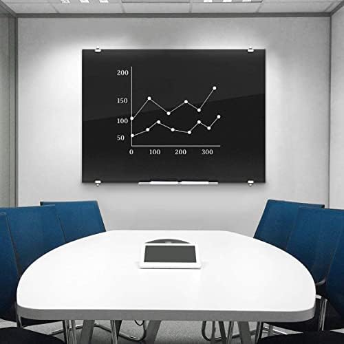 Magnetic Glass Board Black: 45x60cm with 2 Markers 2 Magnets 1 Eraser & 1 Pen Tray | Large Thicken Tempered Glass Dry Erase Glass Notice Board for Wall School Office Home (45x60/24''x18'', Black)
