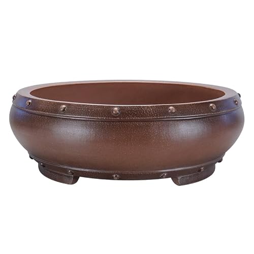 ADERFETBI Plant Pots Indoor Purple Clay Flowerpot Handmade Antique 47cm Round Ceramic Bonsai Container(L)