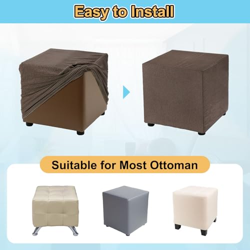 Housse de repose-pieds carrée marron en polyester extensible (45cm) x2 - 5