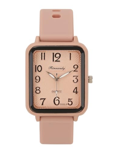 MANIFO Square Arabic Numerals Analog Quartz Watch Silicone Strap Wrist Watch for Men Women Naked Color