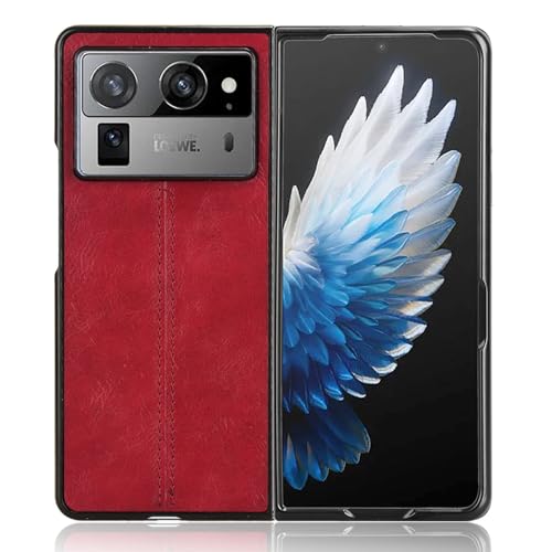 XFDSFDL® Cas de pour Tecno Phantom V Fold 2 (7,85 Pouces) Ultra Mince PC Dur Coque Cuir de Vache Motif PU Case Placage Housse Protection Rouge