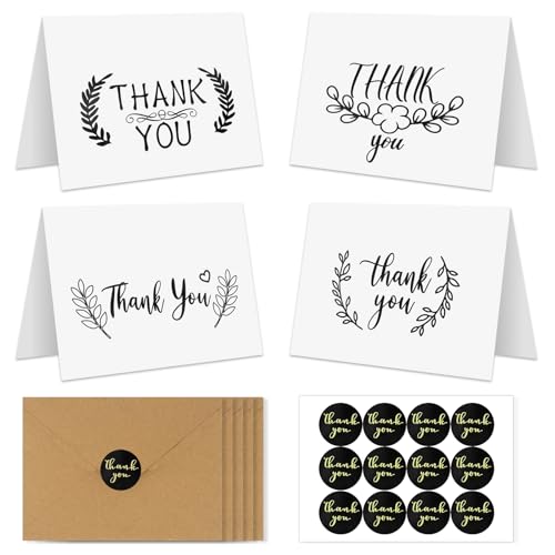 Thank You Cards with Envelopes, 20 Pack Thank You Cards Bulk, 4x6 Inch Blank Wedding Teacher Thank You Cards, Thank You Notes for Business, Baby Shower, Graduation, Birthday, Bridal Shower, Funeral