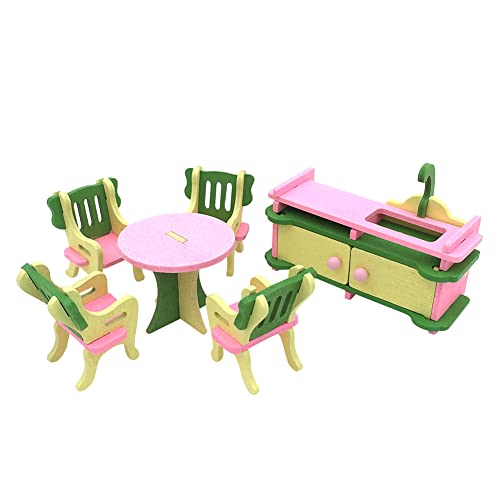 Conjunto de móveis de casa de bonecas de madeira,Jogo de brinquedo de mesa de jantar de cozinha de c