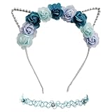 Generic Wonder Nation Girls' Blue Flower Cat Ear Headband and Choker Necklace Set, OSF