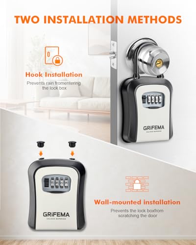 GRIFEMA GA1003-2 Schlüsselsafe, Schlosskasten, Schlüsselschränke mit Haken, für Zuhause, Büro, Grau