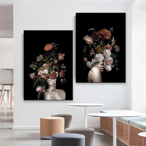 Affiche de fleur vintage pour décoration murale de salon chic cadre inclus 60x80