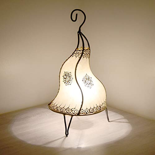 Lampadaire oriental - Blanc - 40 cm - Lampadaire marocain - Armature en métal - Abat-jour en cuir - Lampe au henné - 100 % fait main - Décoration orientale - 320321
