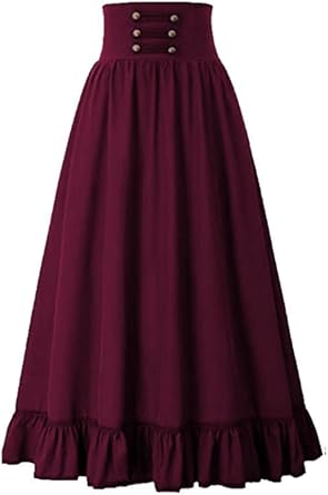 Sorrica Women Victorian Vintage High Waist Long Skirt High Waist Lace Up Renaissance Maxi Skirts