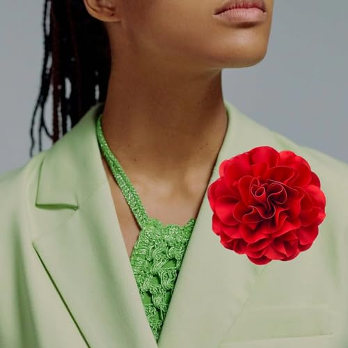 Image of Dainty Fabric Rose & Camellia Flower Oversized Brooch Pins & Hair Clip - Large Lapel Pin, 4.3in /7.5in