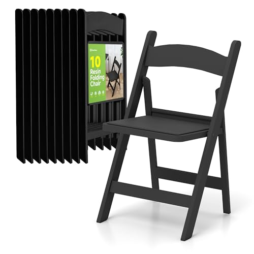Real Relax Black Resin Folding Chairs with Cushion - Comfortable Foldable Plastic Chair - Stackable Chairs with Padded Seats - Indoor/Outdoor Chairs for Events, 600lbs Capacity(10 Pack) Blac