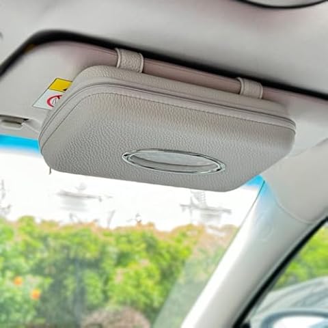 Cartisen Car Tissue Holder, Sun Visor Tissue Holder, Zipper Car Visor Napkin Holder, PU Leather Backseat Tissue Case for Car,Vehicle (Grey) Cover