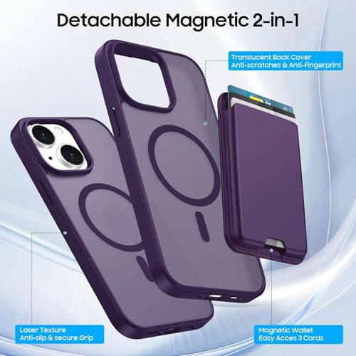 Ntwinro Magnetic for iPhone 15 Case, Detachable Magnetic Wallet with Card Holder, [Fit for MagSafe] Military-Grade Shockproof Translucent Matte Anti-Scratch Phone Cover, Purple by Ntwinro - Image 2