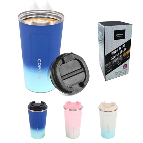 Gobelet isotherme en acier inoxydable - 500 ml - Personnalisable - Pour café à emporter - Bleu