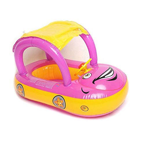 Image of Baby Pool Float with Canopy Summer Steering Wheel Sunshade Swim Ring Car Inflatable Toys Infants Float Seat Boat for Kids Toddlers