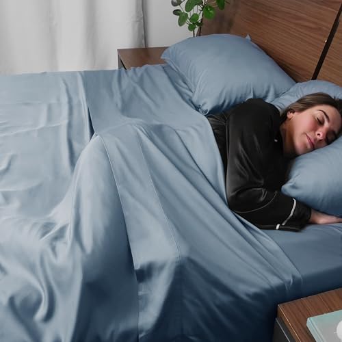 Image of ACCURATEX Cooling Sheets for Hot Sleepers, Twin Size,Dusty Blue | Viscose Made from Bamboo, 3 Pcs Silky Soft Sheet Set, Breathable Cool for Night Sweats, up to 16 inches Deep Pockect