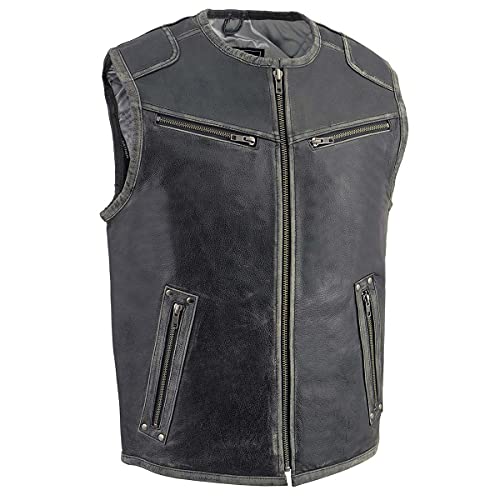 Image of Milwaukee Leather Men's Classic Collarless Motorcycle Biker Rider Leather Vest |MLM|SH