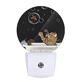 EKOBLA Funny Cat and Fish Night Light Black Cat Play Gold Fish Bubbles in Bathtub Night Lights Plug into Wall Home Decor Cute Nightlight for Men Women
