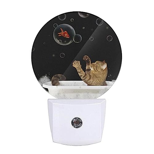 Image of EKOBLA Cat and Fish Night Light, Cute Cat Playing with Fish in Tub Night Lights Plug Into Wall for Home Decor, Adults and Kids Room