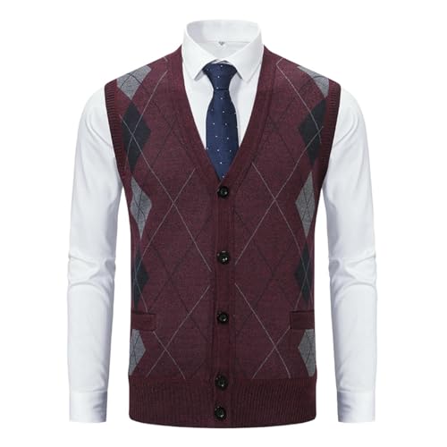 Chaleco de punto de rombos para hombre cuello en V abrigo de punto formal de otoño