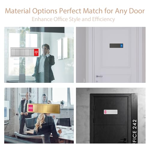 Image of Office Door Signs -6 Options Do Not Disturb, In A Meeting, Out Of Office, Working Remotely, Back Soon Please Knock,Privacy Door Slider Sign for Meeting & Conference Room Brushed Gold