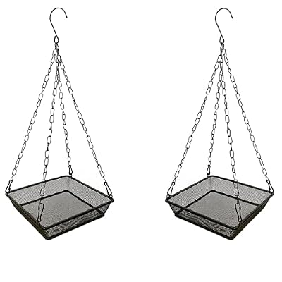 2 Pack Hanging Bird Feeder Tray Platform Metal Mesh Seed Tray for Bird Feeding Outdoor Garden Decoration for Backyard Attracting Wildbirds