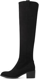 Women's Knee High Boots,Chunky Heel Pointed Toe Faux Suede Side Zipper Fall Weather Winter Boots