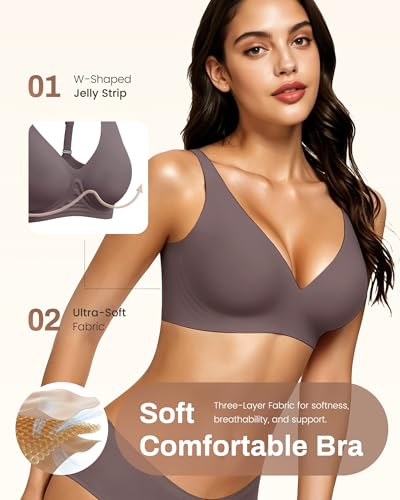 Image of Gailife Deep V Jelly Bras for Women No Underwire Wireless Seamless Push Up Bra Comfort Support Plunge Bralette Full Coverage