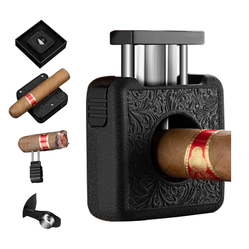 Cigar Cutter 4 in 1 Stainless Steel Guillotine with Cigar Punch,Twin Nubber & Cigar Holder, Multifunction Cigar Cutter V Cut, Suitable for Large 60 Ring Gauge in Gift Box (Black)