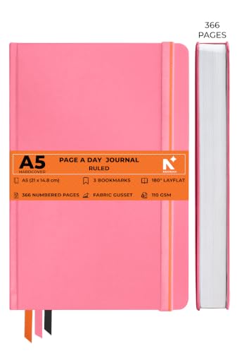 Image of NEORAH -A5 DOTTED | 368 Pages - 110 Gsm |PAGE A DAY JOURNAL (21x14.8 cm)-Hardcover Dot Grid Notebook |Back Pocket |3 Silk Book Mark - Completely HANDMADE for Journaling,writing- PINK
