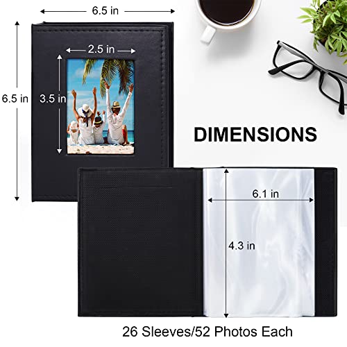 Image of Vienrose Small Photo Album 4x6 Holds 52 Photos, 2 Pack Mini Leather Photo Album with Cover Window, Acid-Free Baby Picture Album for Wedding, Family, Travel & Gift Keepsake, Black