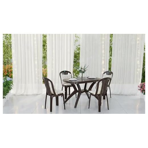 Nilkamal Shahensha Rectangular 4 Seater Virgin Plastic Dining Table Set for Dining Room|Indoor & Outdoor |Home Office|Hotel, Café and Restaurants|1 Dining Table with 4 Chairs| Color Weather Brown