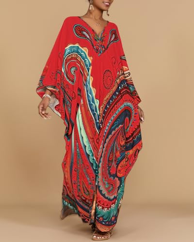 Image of Bsubseach Moo Moos for Women Batwing Sleeve Kaftan Dresses with Pockets