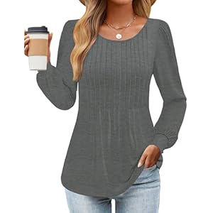 ZESICA Long Sleeve Shirts for Women Fall Tops Crew Neck Pleated Casual Tunic Blouses