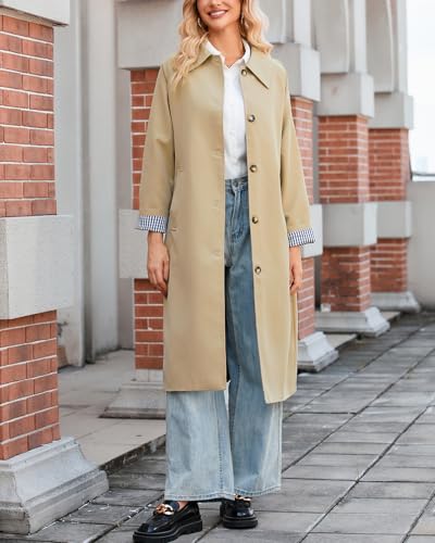 Women's Oversized Trench Coat Single Breasted Windproof Overcoat Classic Button Down Long Jacket4